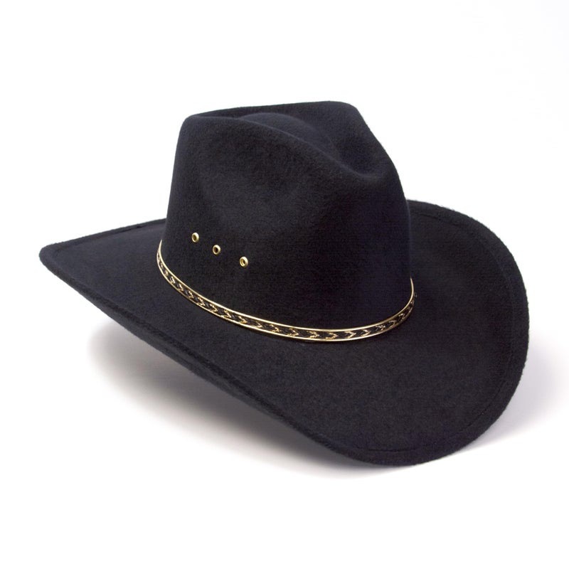 Western Express Kids Felt Finish Pinch Front Cowboy Hat - Cowgirl, Toddler, Baby & Kids Cowboy Hat with Gold Band (US, Alpha, One Size, Black) - Image 2